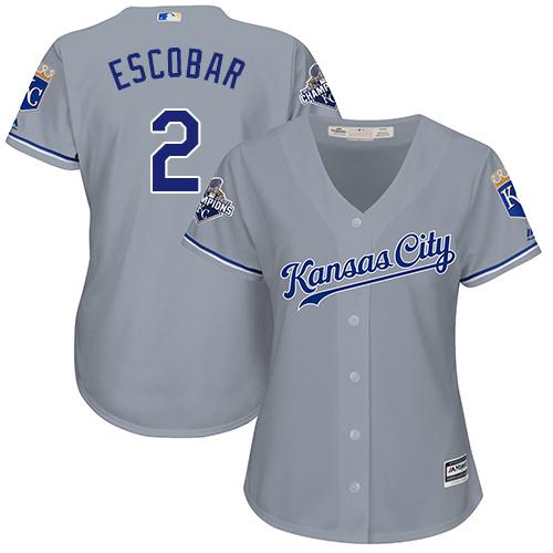 Royals #2 Alcides Escobar Grey Road Women's Stitched MLB Jersey - Click Image to Close